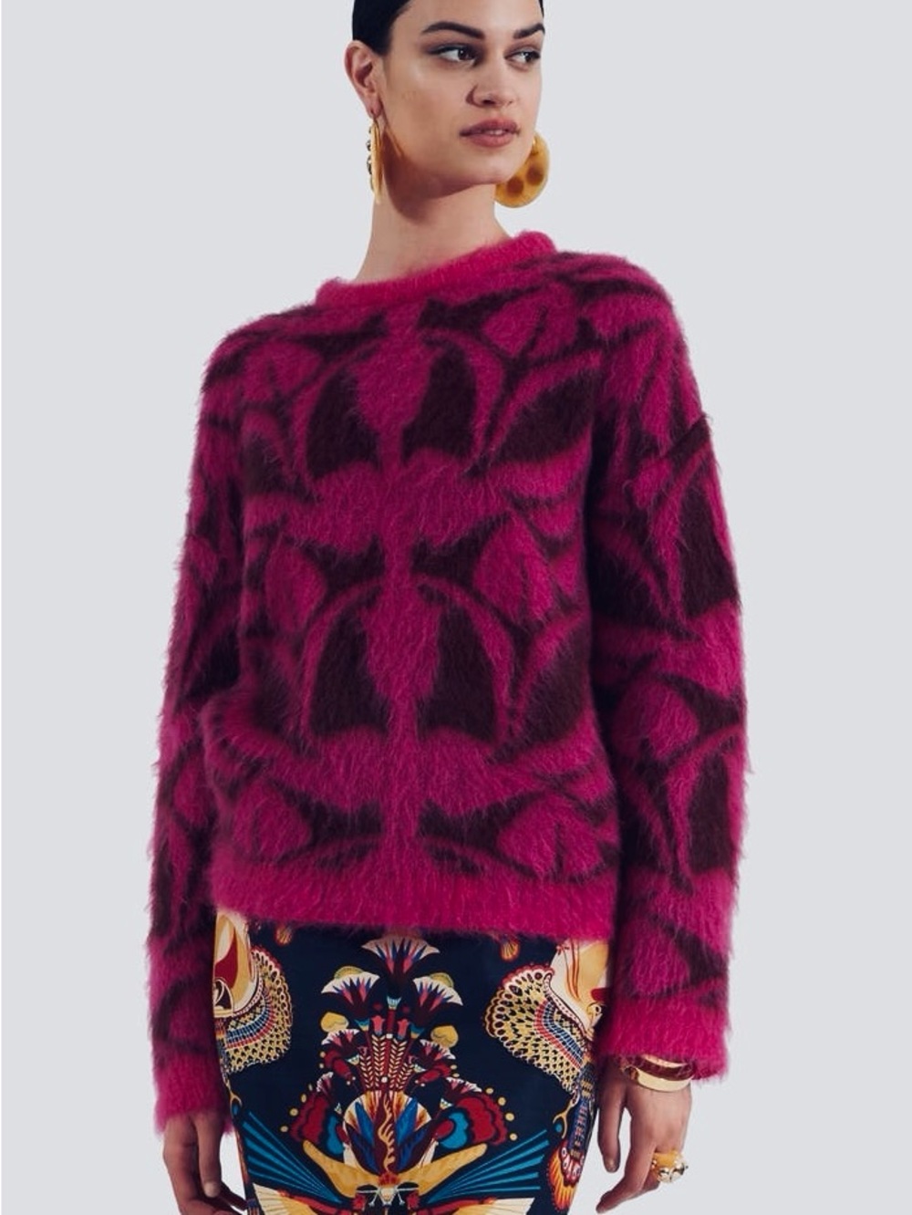 La DoubleJ Women’s M/L Camden Fuchsia Bordeaux Pink Mohair Blend Jumper Sweater